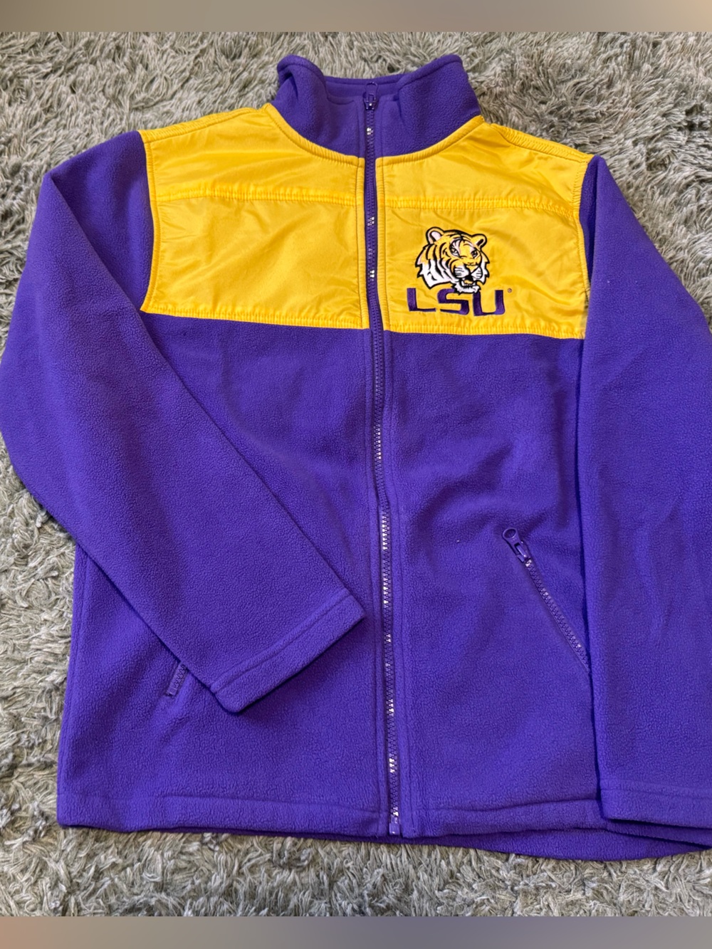 LSU Tigers purple and yellow full zip fleece jacket